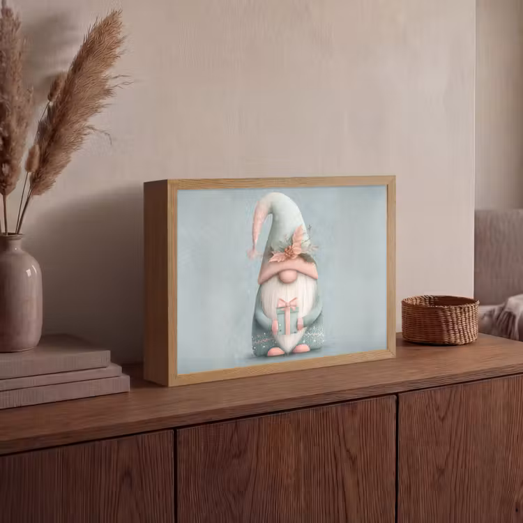Kerstgnome - Cadeau - Groen Light Box met batterij (Wandlamp) middel -sfeer2