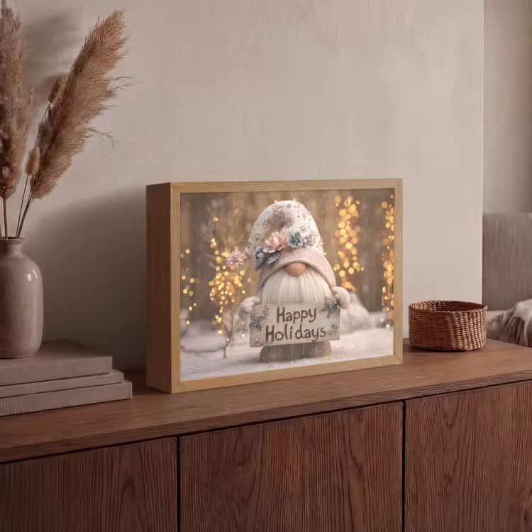 Kerst - Gnome - Bord - Kleurrijk Light Box met batterij (Wandlamp) middel -sfeer2