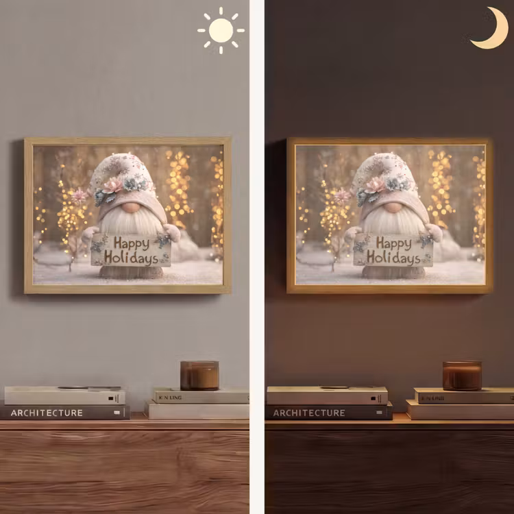 Kerst - Gnome - Bord - Kleurrijk Light Box met batterij (Wandlamp) middel -sfeer3