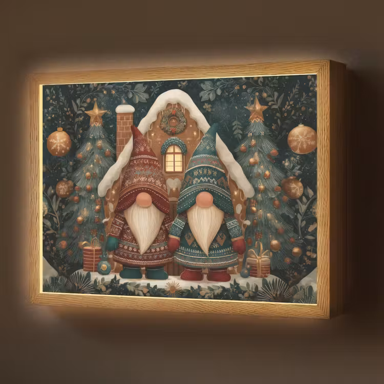 Kerst - Gnomen - Peperkoekhuisje - Rood - Groen Light Box met batterij (Wandlamp) middel -z3d_website