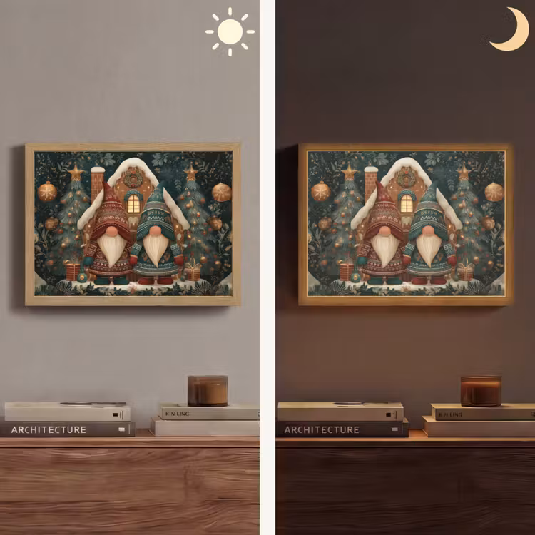 Kerst - Gnomen - Peperkoekhuisje - Rood - Groen Light Box met batterij (Wandlamp) middel -sfeer3