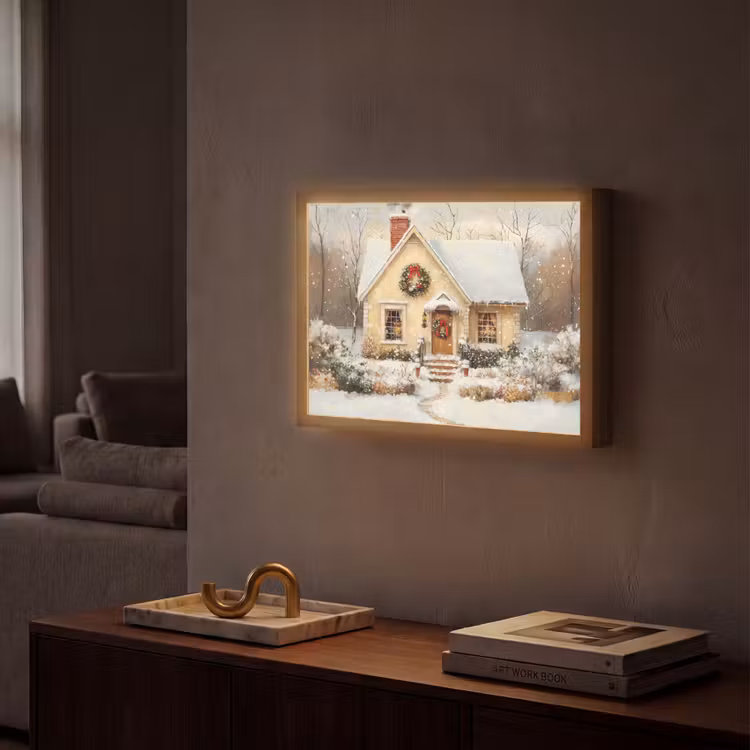Kerst - Huis - Winter - Sneeuw Light Box met batterij (Wandlamp) middel -sfeer1