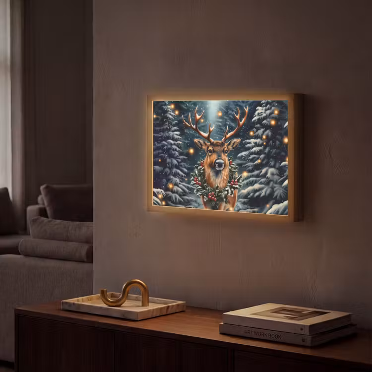 Kerst - Magie - Bos - Kleurrijk Light Box met batterij (Wandlamp) middel -sfeer1