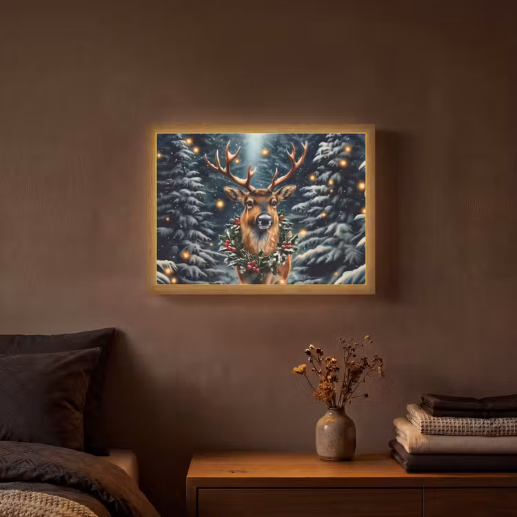 Kerst - Magie - Bos - Kleurrijk Light Box met batterij (Wandlamp) middel -sfeer4