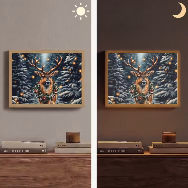 Kerst - Magie - Bos - Kleurrijk Light Box met batterij (Wandlamp) middel -sfeer3