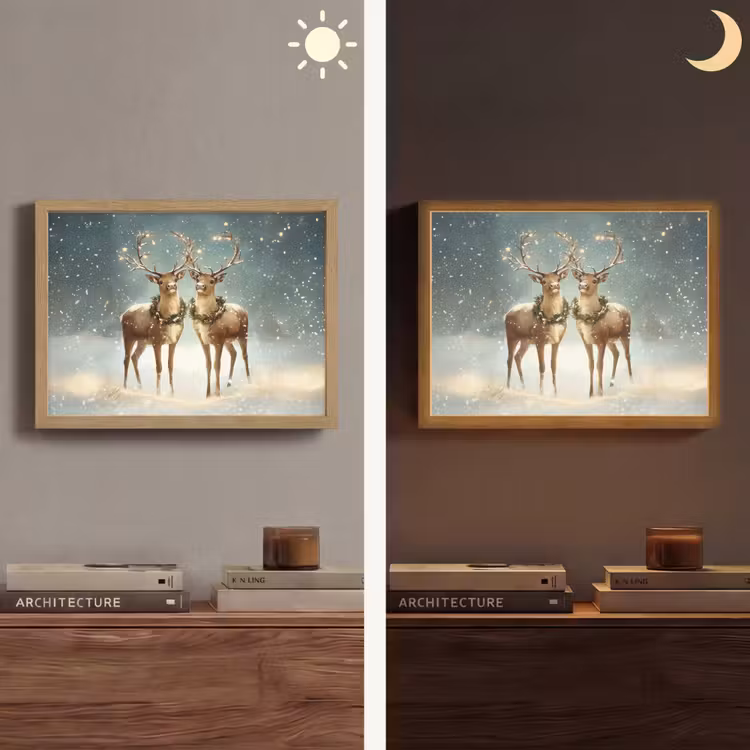 Kerstmagie - Winterwoud - Rendier Light Box met batterij (Wandlamp) middel -sfeer3