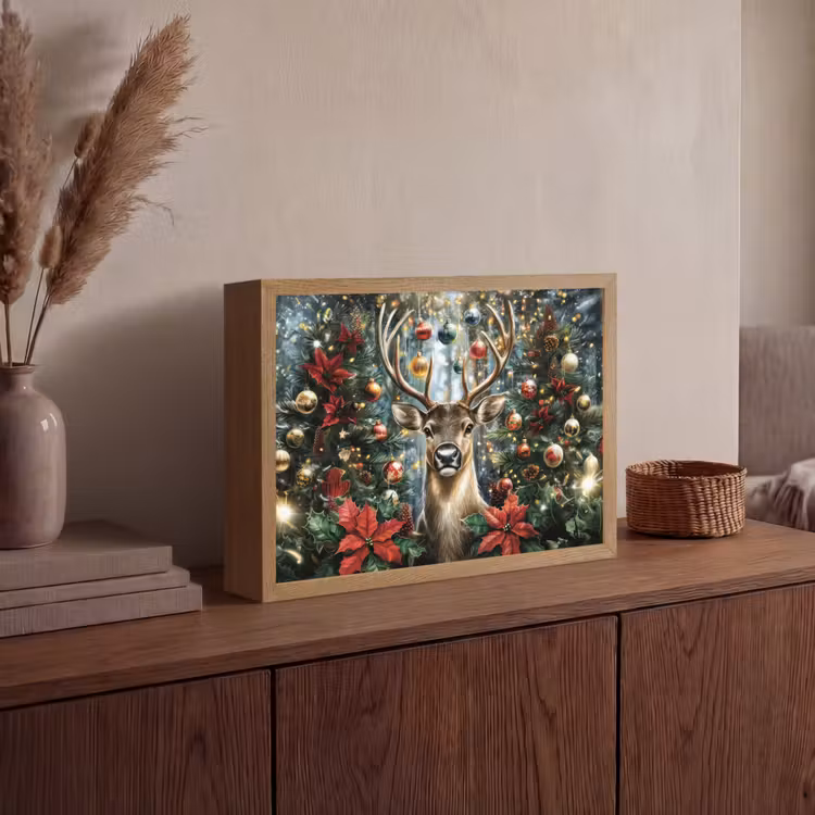Kerstfeest - Dennenbos - Rood Light Box met batterij (Wandlamp) middel -sfeer2