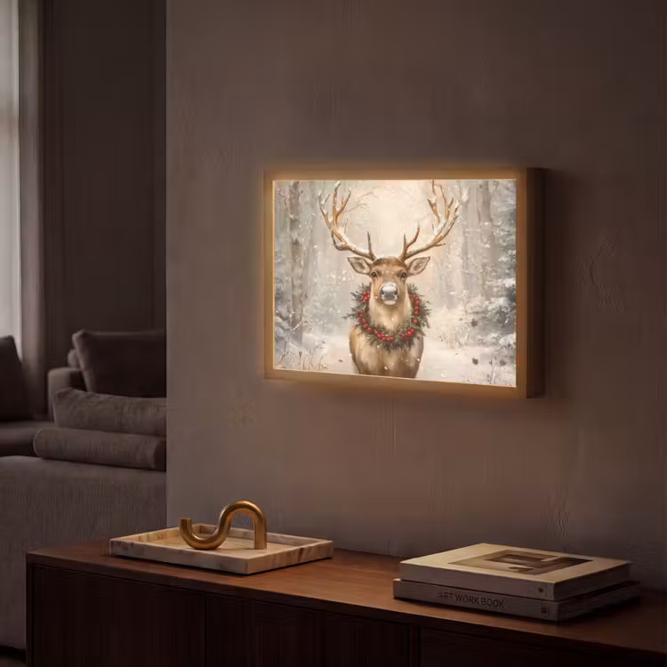 Kerst - Rendier - Winter - Krans Light Box met batterij (Wandlamp) middel -sfeer1