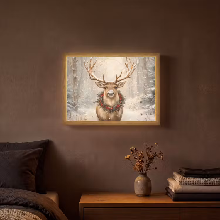 Kerst - Rendier - Winter - Krans Light Box met batterij (Wandlamp) middel -sfeer4