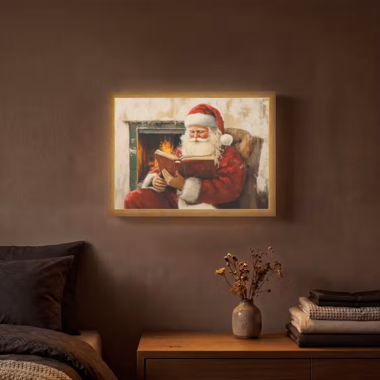 Kerst - Kerstman - Winter - Open Haard Light Box met batterij (Wandlamp) middel -sfeer4