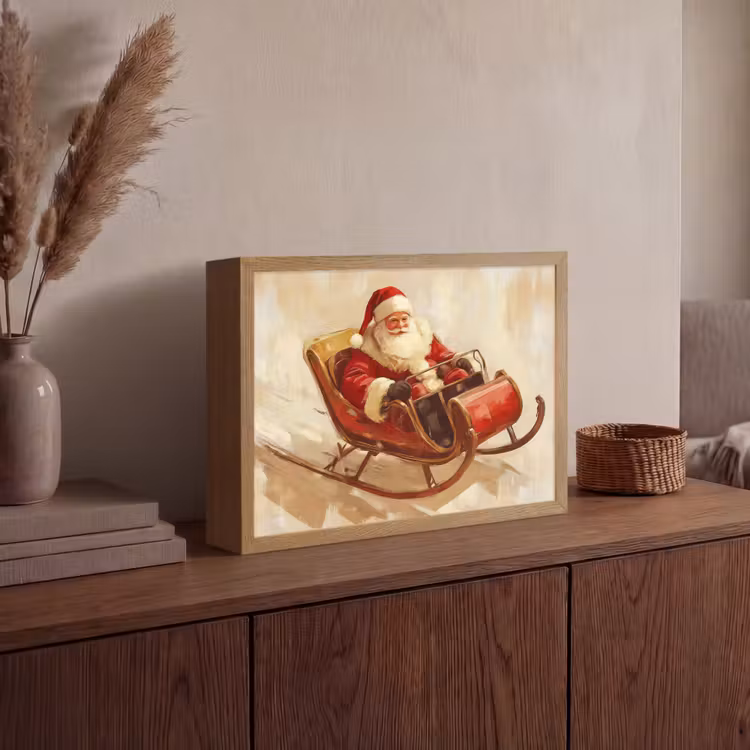 Kerst - Slee - Kerstman Light Box met batterij (Wandlamp) middel -sfeer2