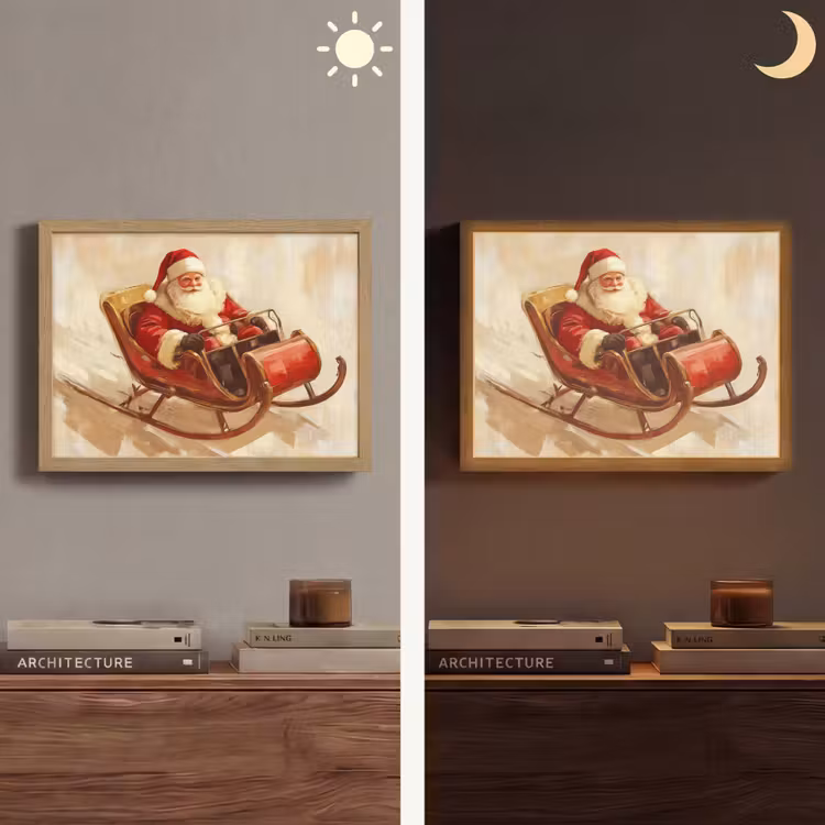 Kerst - Slee - Kerstman Light Box met batterij (Wandlamp) middel -sfeer3