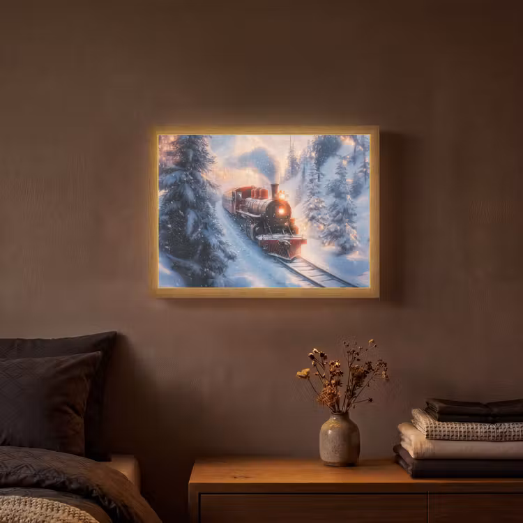 Kersttrein - Sneeuw - Winter - Kerst Light Box met batterij (Wandlamp) middel -sfeer4