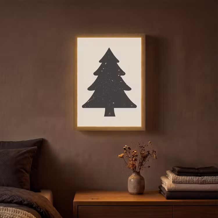 Kerstboom - Zwarte kerstboom - Boom - Japandi Light Box met batterij (Wandlamp) middel -sfeer4