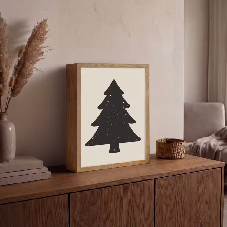 Kerstboom - Zwarte kerstboom - Boom - Japandi Light Box met batterij (Wandlamp) middel -sfeer2