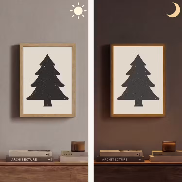 Kerstboom - Zwarte kerstboom - Boom - Japandi Light Box met batterij (Wandlamp) middel -sfeer3