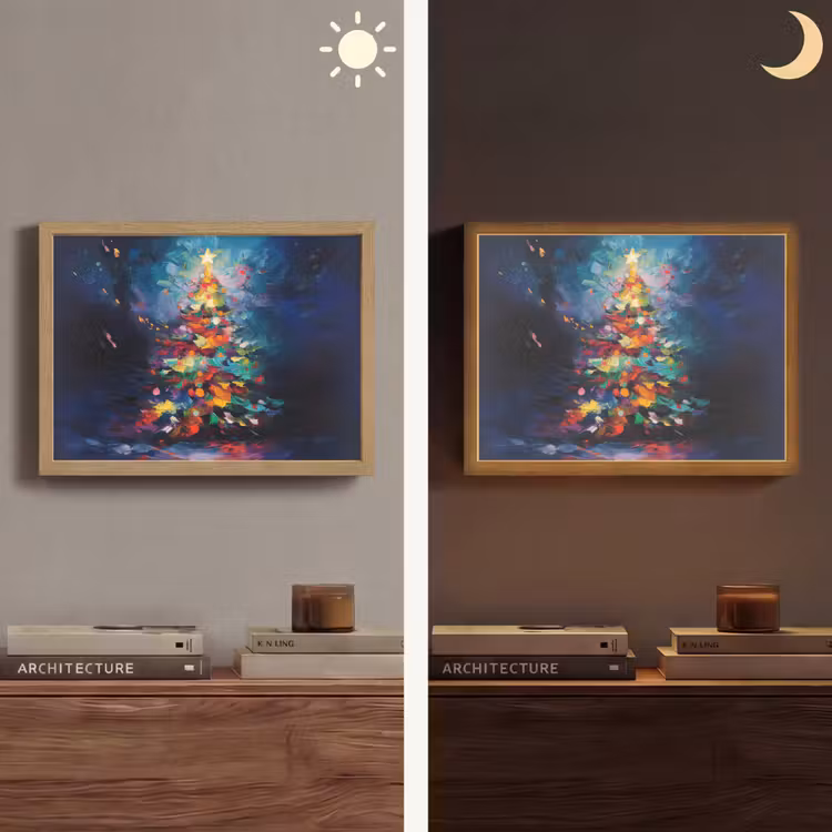 Kerstboom - Kerst - Abstract - Kleurrijk Light Box met batterij (Wandlamp) middel -sfeer3