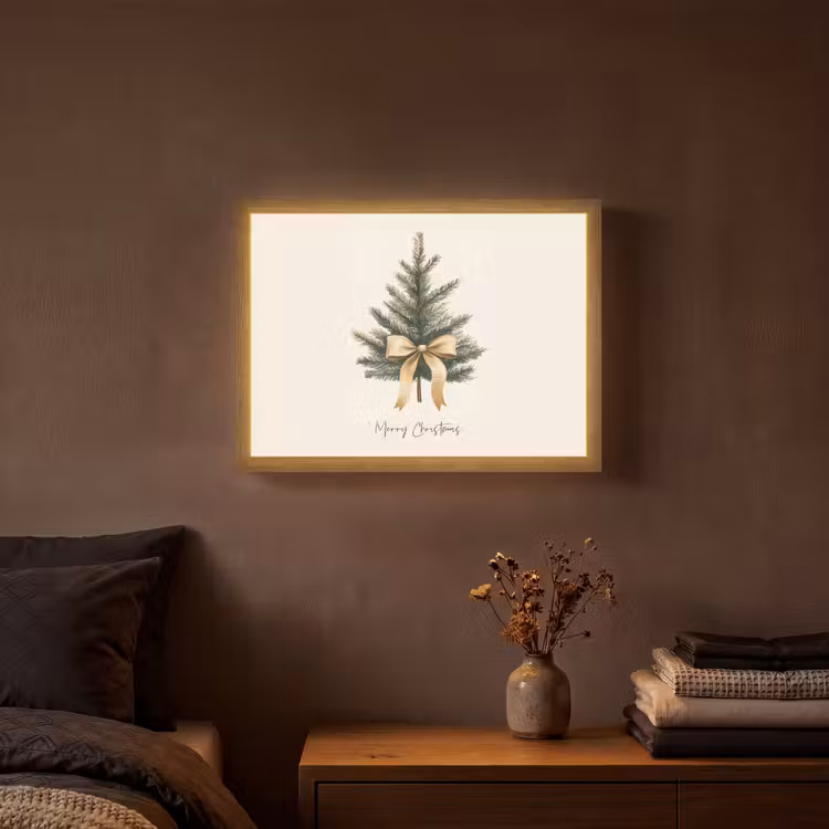 Kerstboom - Kerst - Merry Christmas - Beige Light Box met batterij (Wandlamp) middel -sfeer4