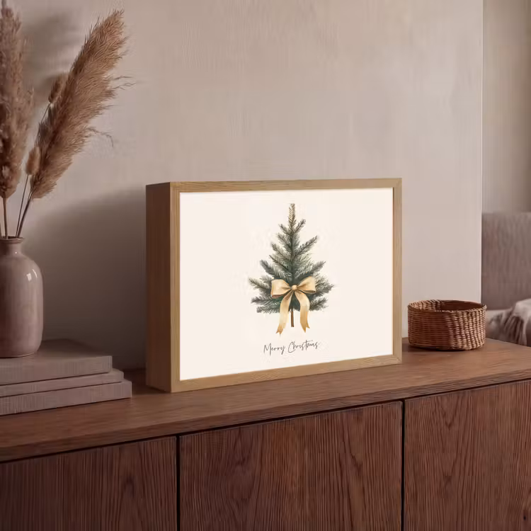Kerstboom - Kerst - Merry Christmas - Beige Light Box met batterij (Wandlamp) middel -sfeer2