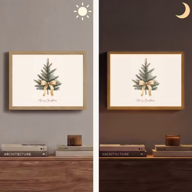 Kerstboom - Kerst - Merry Christmas - Beige Light Box met batterij (Wandlamp) middel -sfeer3