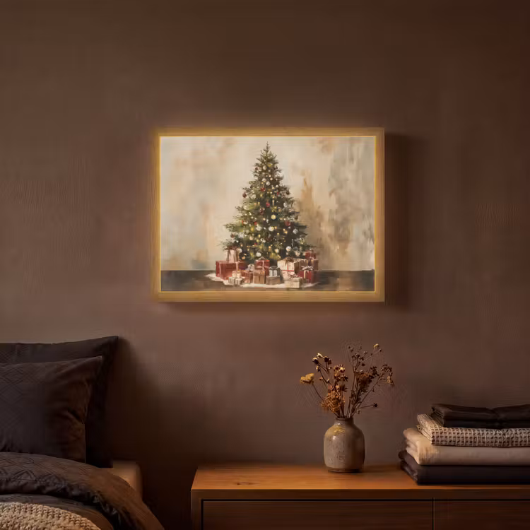 Kerstboom - Versierd - Kleurrijk Light Box met batterij (Wandlamp) middel -sfeer4