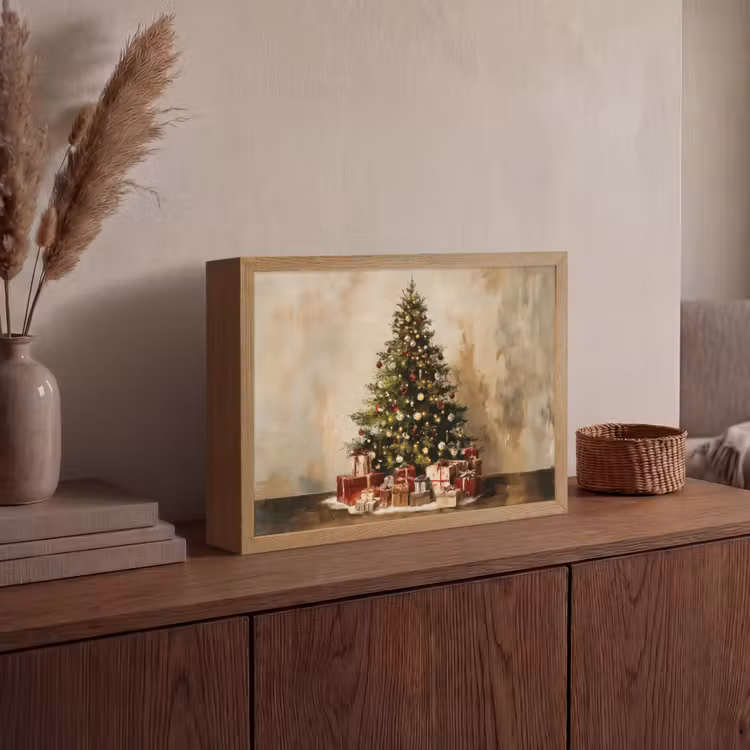 Kerstboom - Versierd - Kleurrijk Light Box met batterij (Wandlamp) middel -sfeer2