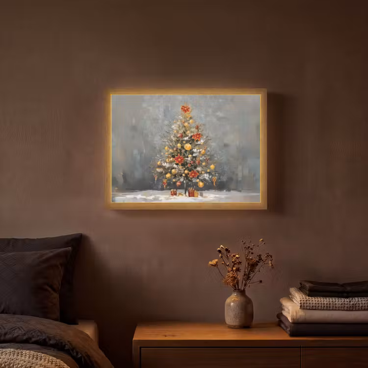 Kerstboom - Cadeaus - Rood - Goud Light Box met batterij (Wandlamp) middel -sfeer4