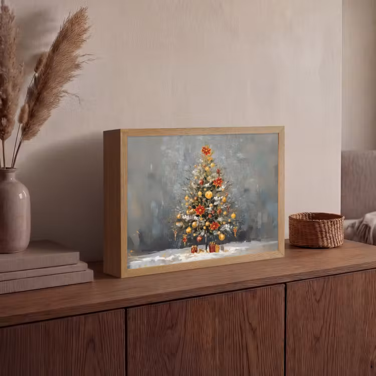 Kerstboom - Cadeaus - Rood - Goud Light Box met batterij (Wandlamp) middel -sfeer2