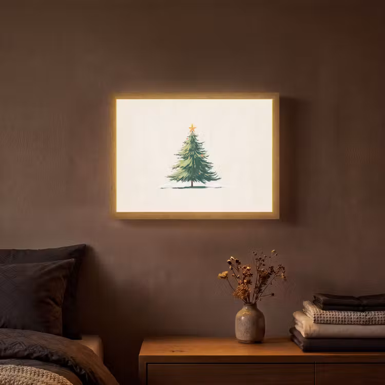 Kerstboom - Illustratie - Ster - Sneeuw Light Box met batterij (Wandlamp) middel -sfeer4