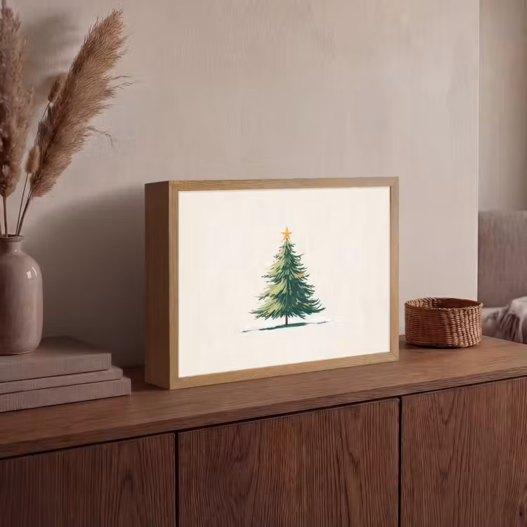 Kerstboom - Illustratie - Ster - Sneeuw Light Box met batterij (Wandlamp) middel -sfeer2