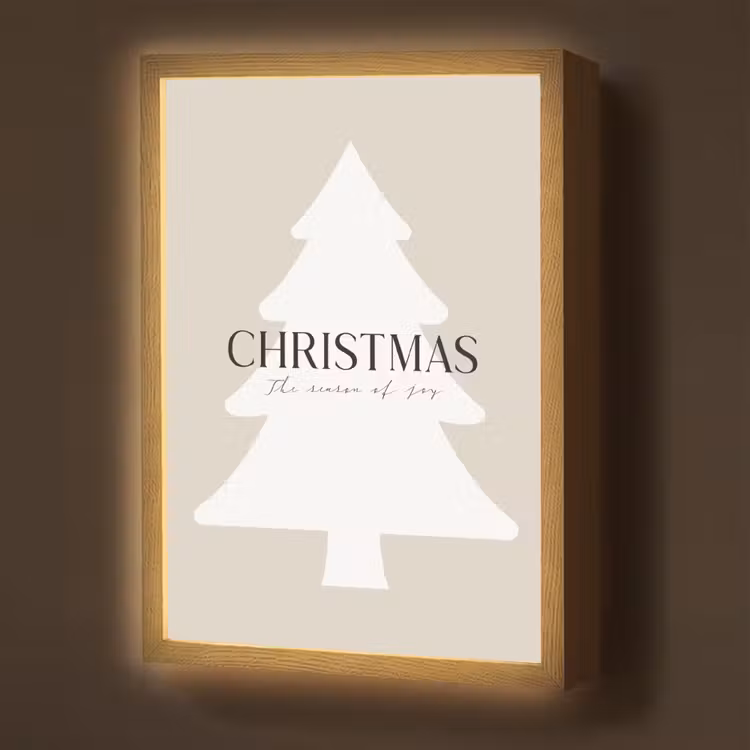 Kerstboom - Japandi - Christmas - Beige Light Box met batterij (Wandlamp) middel -z3d_website