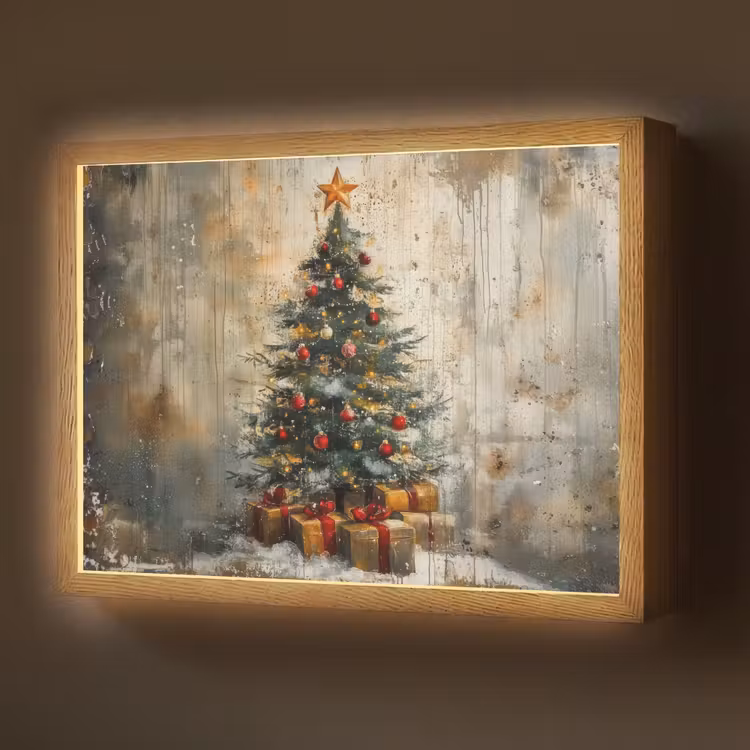 Kerstboom - Vintage - Kerst - Cadeau Light Box met batterij (Wandlamp) middel -z3d_website