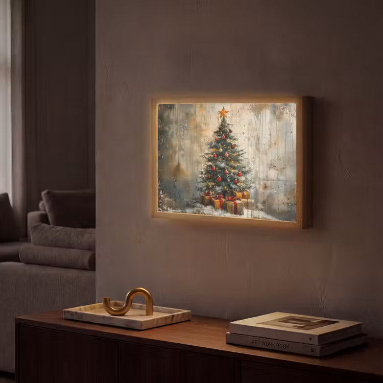 Kerstboom - Vintage - Kerst - Cadeau Light Box met batterij (Wandlamp) middel -sfeer1
