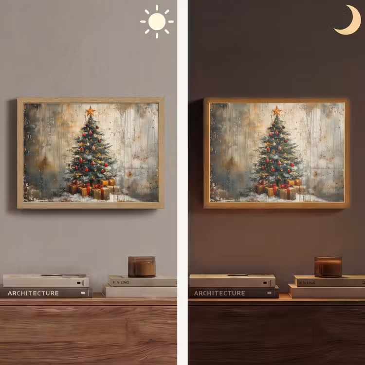 Kerstboom - Vintage - Kerst - Cadeau Light Box met batterij (Wandlamp) middel -sfeer3