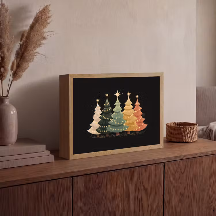 Kerstbomen - Kleurrijk - Lichtjes - Ster Light Box met batterij (Wandlamp) middel -sfeer2
