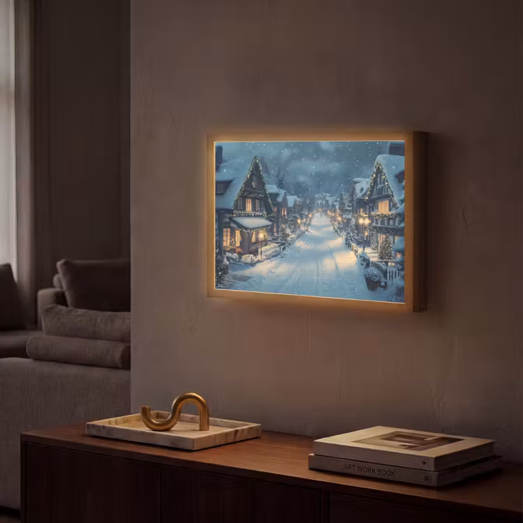 Kerstdorp - Kerst - Sneeuw - Winter Light Box met batterij (Wandlamp) middel -sfeer1