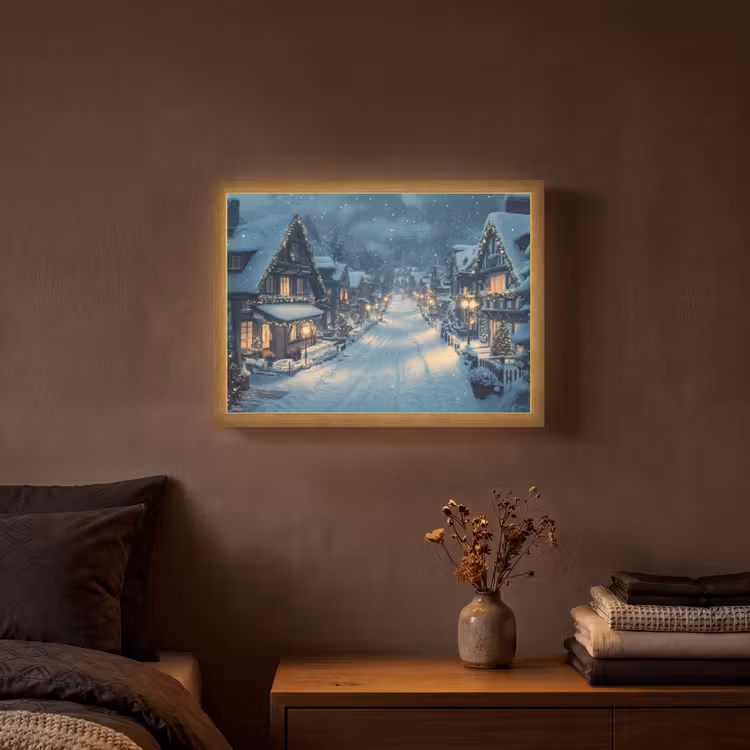 Kerstdorp - Kerst - Sneeuw - Winter Light Box met batterij (Wandlamp) middel -sfeer4