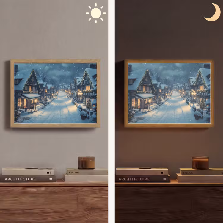 Kerstdorp - Kerst - Sneeuw - Winter Light Box met batterij (Wandlamp) middel -sfeer3
