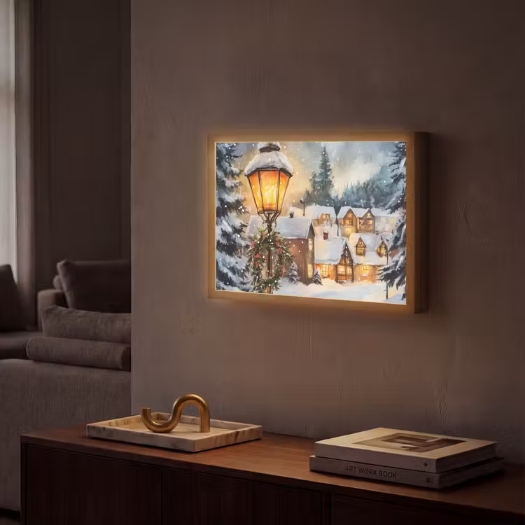 Kerstdorp - Huizen - Sneeuw - Kerst Light Box met batterij (Wandlamp) middel -sfeer1
