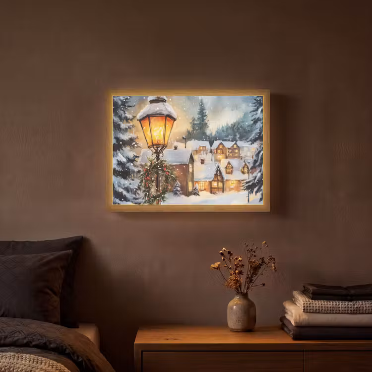 Kerstdorp - Huizen - Sneeuw - Kerst Light Box met batterij (Wandlamp) middel -sfeer4