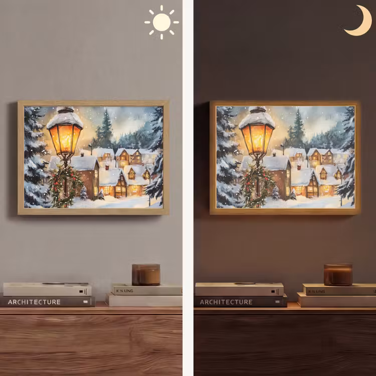 Kerstdorp - Huizen - Sneeuw - Kerst Light Box met batterij (Wandlamp) middel -sfeer3