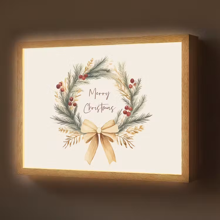Kerstkrans - Kerst - Goud - Beige Light Box met batterij (Wandlamp) middel -z3d_website