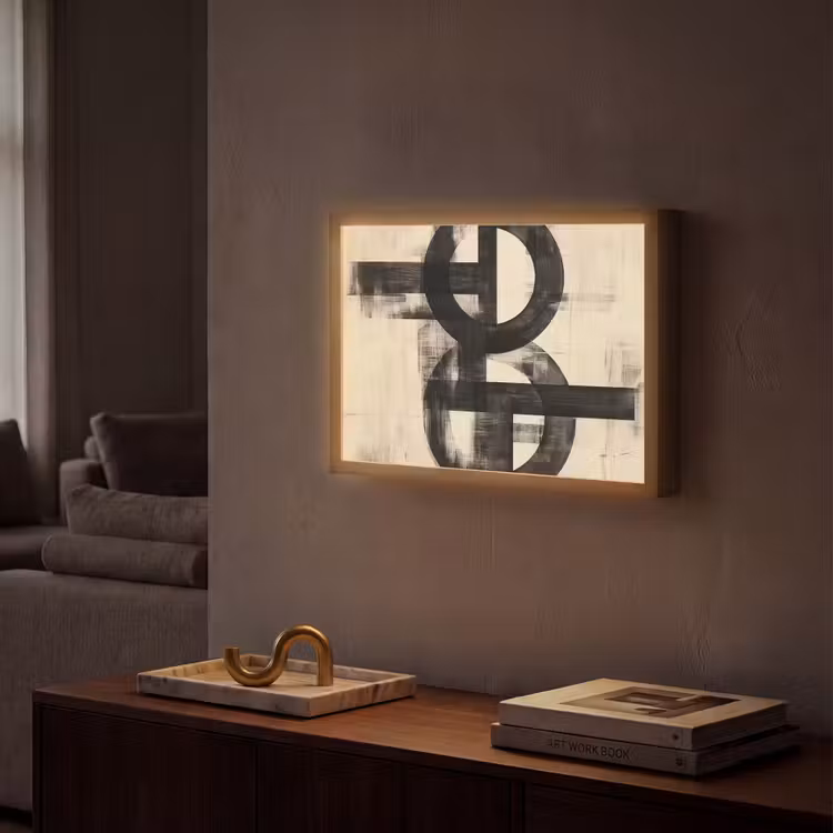 Cirkels - Balken - Zwart - Abstract Light Box met batterij (Wandlamp) middel -sfeer1