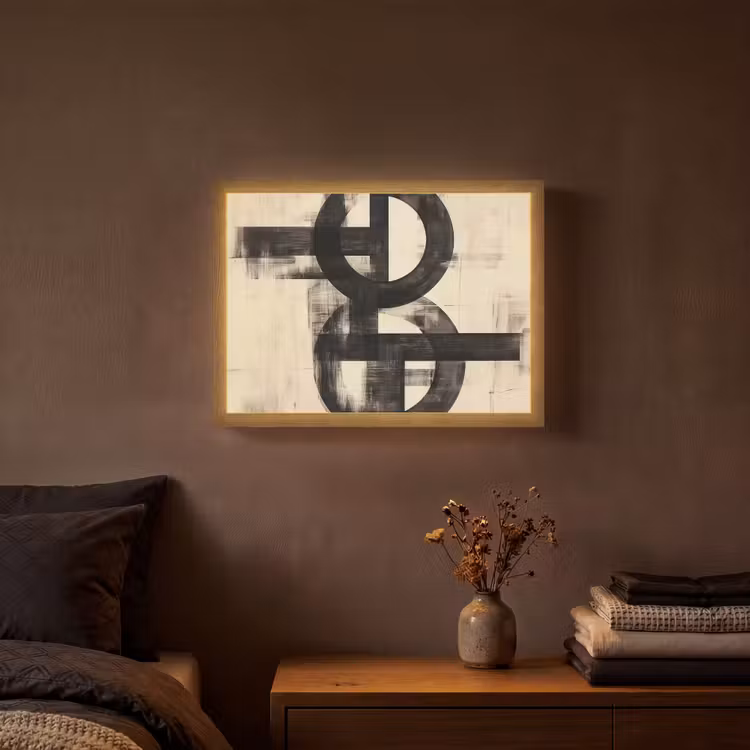 Cirkels - Balken - Zwart - Abstract Light Box met batterij (Wandlamp) middel -sfeer4