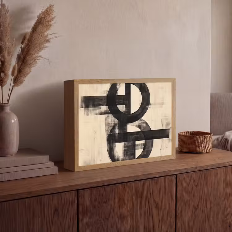 Cirkels - Balken - Zwart - Abstract Light Box met batterij (Wandlamp) middel -sfeer2
