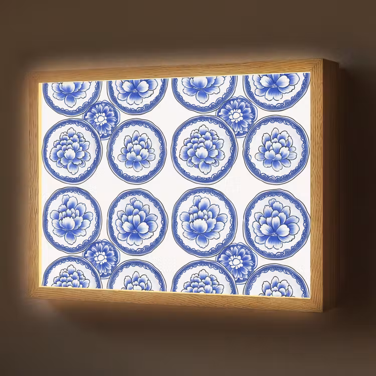 Cirkels - Bloemen - Blauw Light Box met batterij (Wandlamp) middel 907 -z3d_website