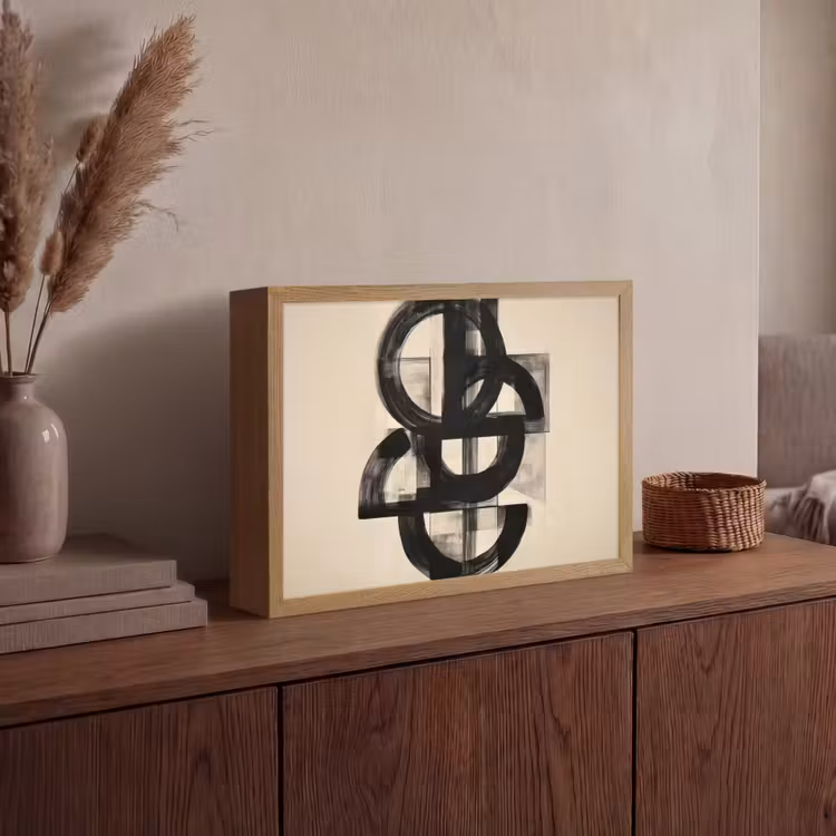 Cirkels - Lijnen - Vormen - Zwart Light Box met batterij (Wandlamp) middel -sfeer2