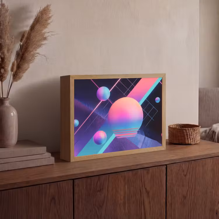 Cirkels - Vlakken - Abstract - Blauw Light Box met batterij (Wandlamp) middel -sfeer2