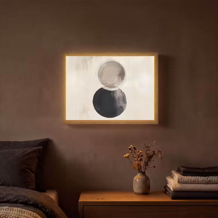 Cirkels - Vorm - Beige - Abstract Light Box met batterij (Wandlamp) middel -sfeer4