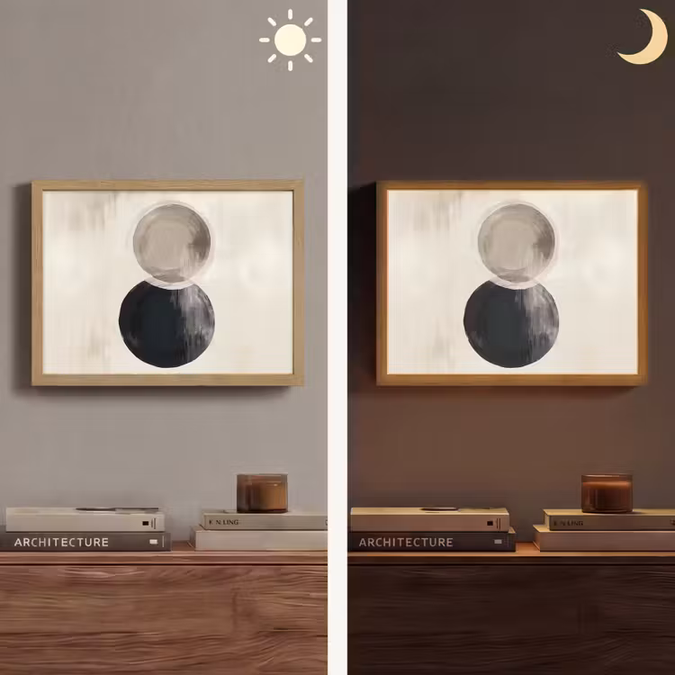 Cirkels - Vorm - Beige - Abstract Light Box met batterij (Wandlamp) middel -sfeer3